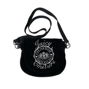 Vintage Juicy Couture Black Velour Crossbody Bag Purse Bow Charm Logo Rare Y2K